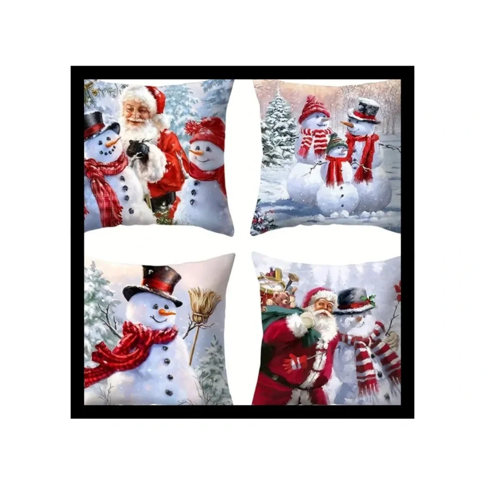 4pcs/set Snowman Christmas Pillowcase 17.72 X 17.72 Inches